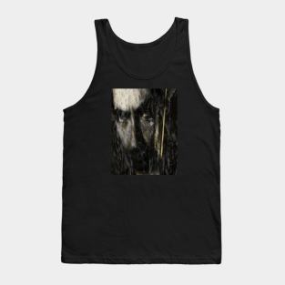 Special processing. Consciousness, king, emerging from dark water. Serious men's face, around waves. Gold. Tank Top